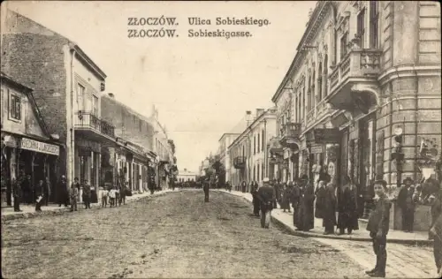 Ak Zloczow Solotschiw Ukraine, Ulica Sobieskiego, Sobieskigasse, Passanten