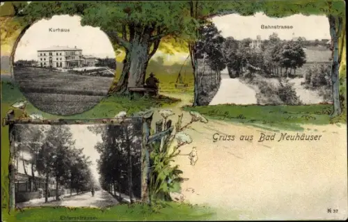 Passepartout Ak Metschnikowo Neuhäuser Baltijsk Pillau Ostpreußen, Kurhaus, Bahnstraße, Ehlersstraße