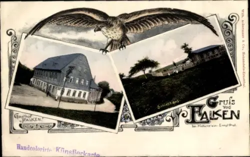 Ak Falken Callenberg in Sachsen, Gasthof Falken, Schießhaus