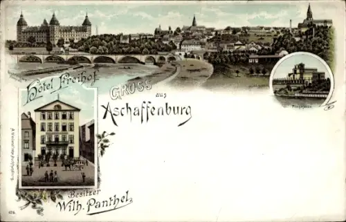 Litho Aschaffenburg in Unterfranken, Hotel Freihof, Totalansicht