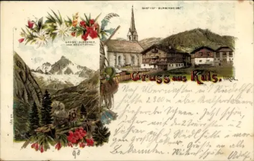 Litho Kals am Großglockner Tirol, Gasthof, Gebirge, Kirche