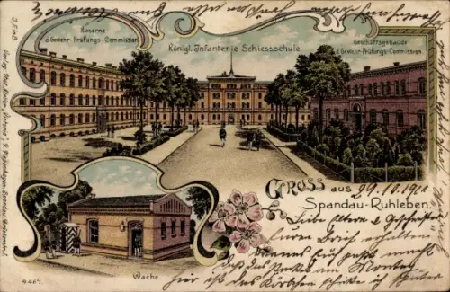 Litho Berlin Spandau Ruhleben, Kaserne, Kgl. Infanterie-Schießschule, Gewehr-Prüfungs-Kommission