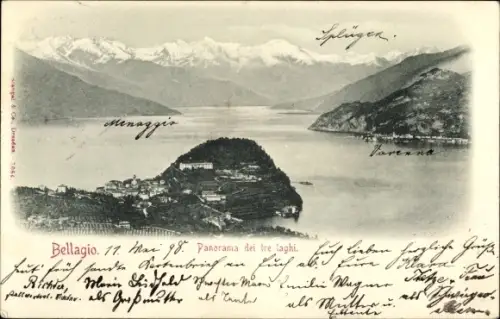 Ak Bellagio Lago di Como Lombardia, Panprama dei tre laghi