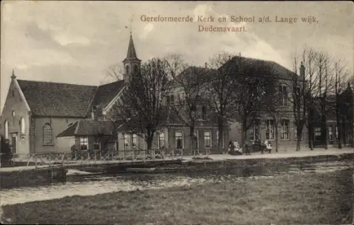 Ak Dedemsvaart Overijssel Niederlande, Gereformeerde Kerk en School a. d. Lange wijk
