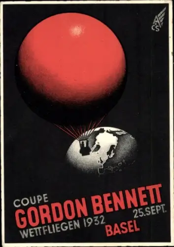 Ak Basel Stadt Schweiz, Gordon-Bennett, Wettfliegen 1932, Ballon, Erde