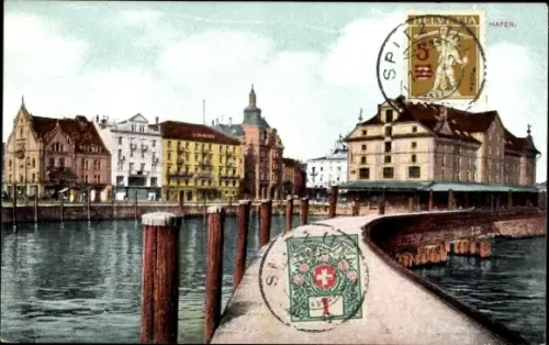 Ak Spiez am Thuner See Kanton Bern, Hafen
