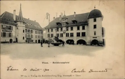 Ak Thun Kanton Bern Schweiz, Rathausplatz,   von 1900, Verlag Eug. Staempfli