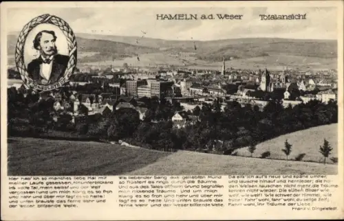 Lied Ak Hameln in Niedersachsen, Totale, Weserlied, Portrait Dingelstedt
