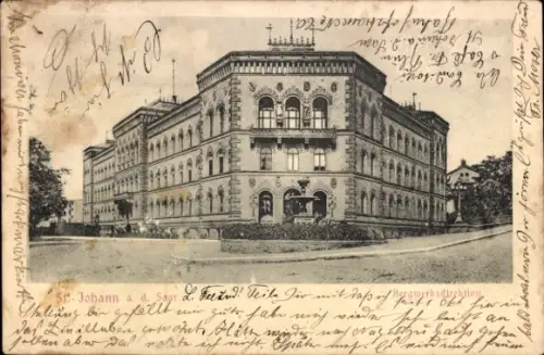 Ak St. Johann Saarbrücken im Saarland, Gebäude,  Saar, Bergwerksdirektion, Text auf Vorderseite