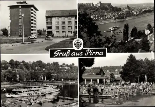 Ak Pirna an der Elbe, Teilansicht, Geibeltbad, Salondampfer