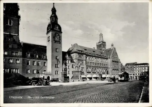 Ak Chemnitz in Sachsen, Markt, Denkmäler