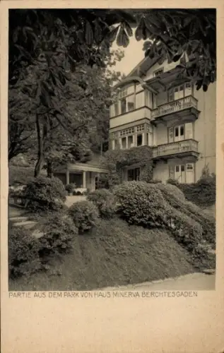 Ak Berchtesgaden in Oberbayern, Haus Minerva, Parkpartie