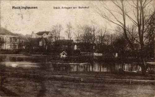 Ak Recklinghausen im Ruhrgebiet, Städtische Anlagen am Bahnhof