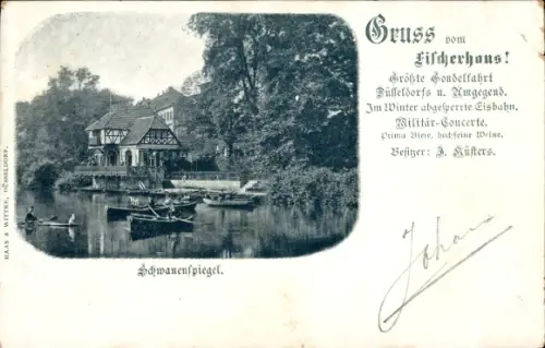 Ak Bilk Düsseldorf am Rhein, Schwanenspiegel, Fischerhaus
