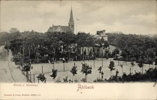 Ak Ostseebad Ahlbeck auf Usedom, Kirche, Warmbad