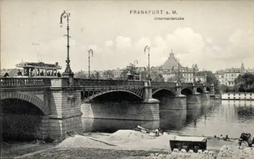 Ak Frankfurt am Main, Untermainbrücke, Straßenbahn