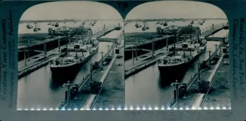 Stereo Foto Canal de Panamá Panama Canal Panamakanal, Dampfer, Dock