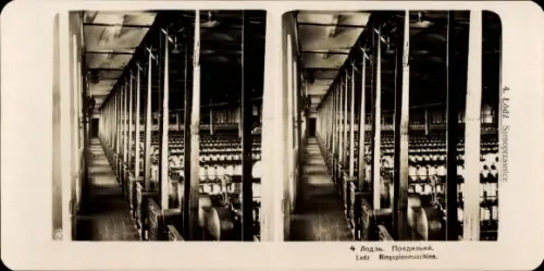 Stereo Foto Łódź Lodz Lodsch Polen, Ringspinnmaschine