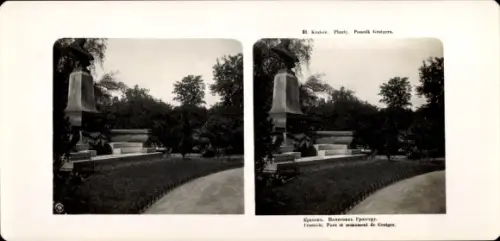Stereo Foto Cracovie, Pologne, Parc, Monument de Grotger