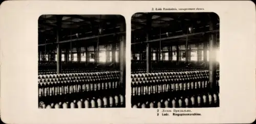 Stereo Foto Łódź Lodz Lodsch Polen, Ringspinnmaschine