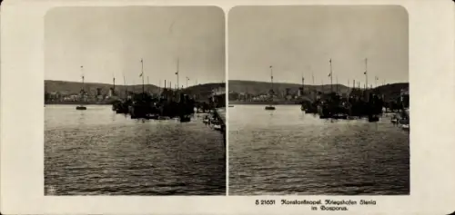 Stereo Foto Konstantinopel Istanbul Türkei, Kriegshafen Stenia, Bosporus