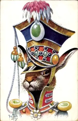 Künstler Ak Thiele, Arthur, vermenschlichter Hase in Uniform