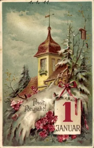 Ak Glückwunsch Neujahr, Kalender Kirche