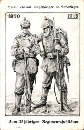 Künstler Ak Baierlacher, Verein ehem. Angehöriger 19. Inf. Regiment, 25 jähriges Regimentsjubiläum