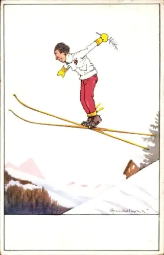 Künstler Ak Wintersport, Skispringer