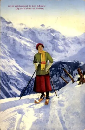Ak Wintersport in der Schweiz, Skifahrerin
