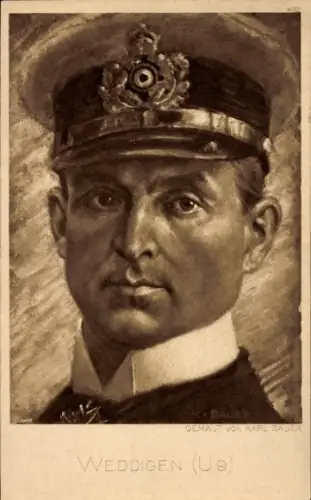 Künstler Ak Bauer, Karl, Kapitänleutnant Otto Weddingen, U 9, Portrait