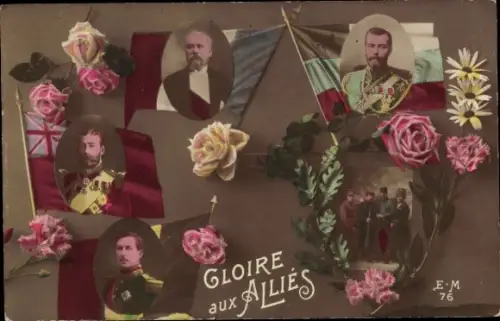 Ak Französische Alliierte, Zar Nikolaus II., König Albert I. von Belgien, George V.