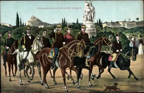 Ak Promenade Familial S. M. du Roi George II, Reiter