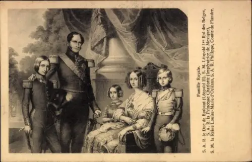 CPA Famille Royale, Duc de Brabant Léopold II, Léopold I, Princesse Charlotte, Louise-Marie d'Orléan