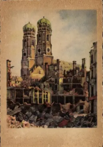 Künstler Ak München, Blick auf die Frauenkirche und Färbergraben, zerstört 1944