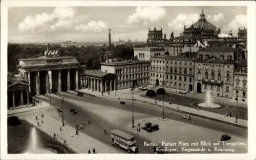 Ak Berlin Mitte, Brandenburger Tor, Pariser Platz, Tiergarten, Krolloper, Siegessäule, Reichstag