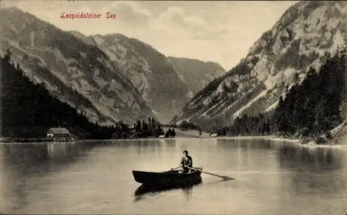 Ak Eisenerz Steiermark, Leopoldsteiner See, Ruderboot, Restaurant