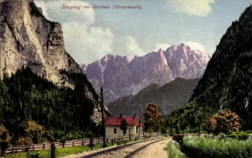 Ak Admont Gesäuse Steiermark, Eingang ins Gesäuse, Hütte