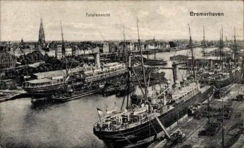 Ak Bremerhaven, Totalansicht, Hafen, Stadt