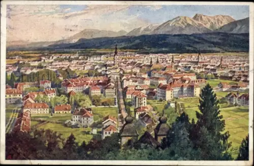 Künstler Ak Klagenfurt am Wörthersee Kärnten, Gesamtansicht, Blick vom Kreuzberg