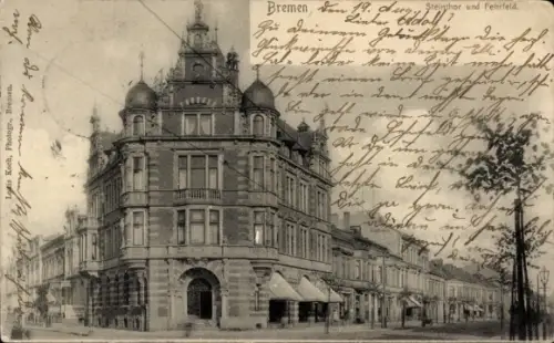 Ak Hansestadt Bremen,  Steintor und Fehrfeld, Eckhaus mit Kuppeln, L. Koch Photogr.