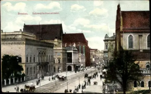 Ak Wrocław Breslau Schlesien, Schweidnitzerstraße