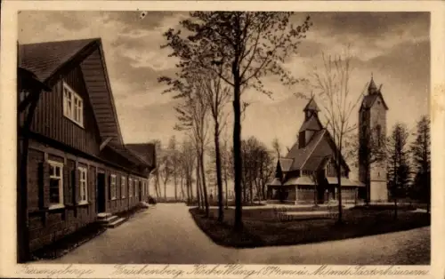 Ak Karpacz Górny Brückenberg Krummhübel Riesengebirge Schlesien, Kirche Wang, Pastorhäuser