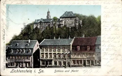 Ak Lichtenstein in Sachsen, Schloss und Markt