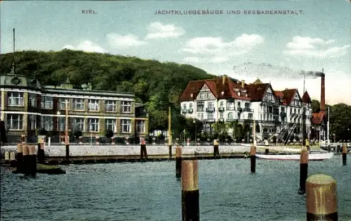Ak Kiel,  Jachtklubgebäude, Seebadeanstalt