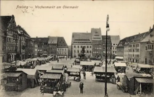 Ak Freiberg in Sachsen, Wochenmarkt, Obermarkt