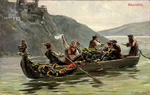Künstler Ak St. Goar am Rhein, Burg Rheinfels, Ruderboot, Trachten