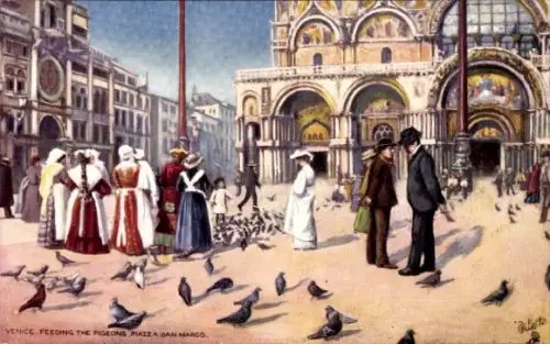 Künstler Ak Venezia Venedig Veneto, Piazza San Marco, Tauben