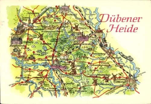 Landkarten Ak Torgau an der Elbe, Dübener Heide, Bad Schmiedeberg, Kemberg