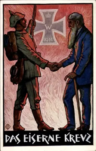 Künstler Ak Eisernes Kreuz, Soldat und Veteran